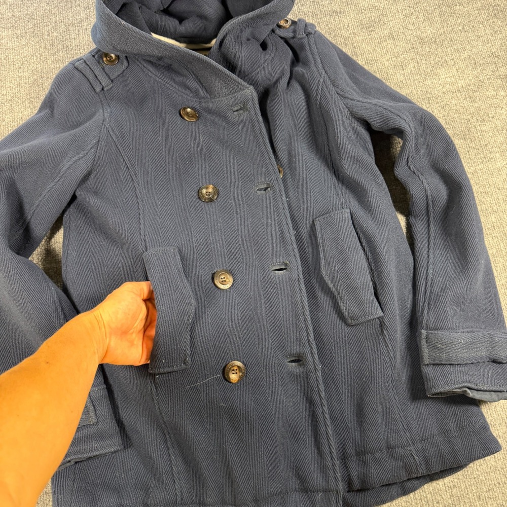 Ruehl No. 925 Hooded Peacoat Wool Blend Navy Blue Size Medium Dark Academia - Picture 4 of 14